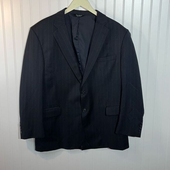 Jos A Bank 100% Wool Suit Jacket Men 44 Regular Navy Pin Striped Sport Coat - Picture 1 of 11